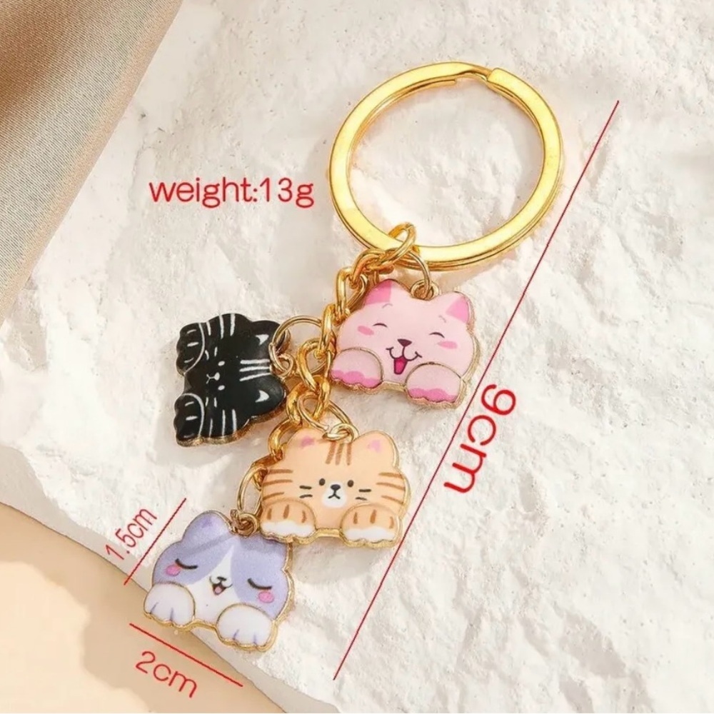 Cat Tiered Keychain, Cute Kawaii Neko Kitty Tabby Calico  Key Holder Charm - Picture 4 of 4
